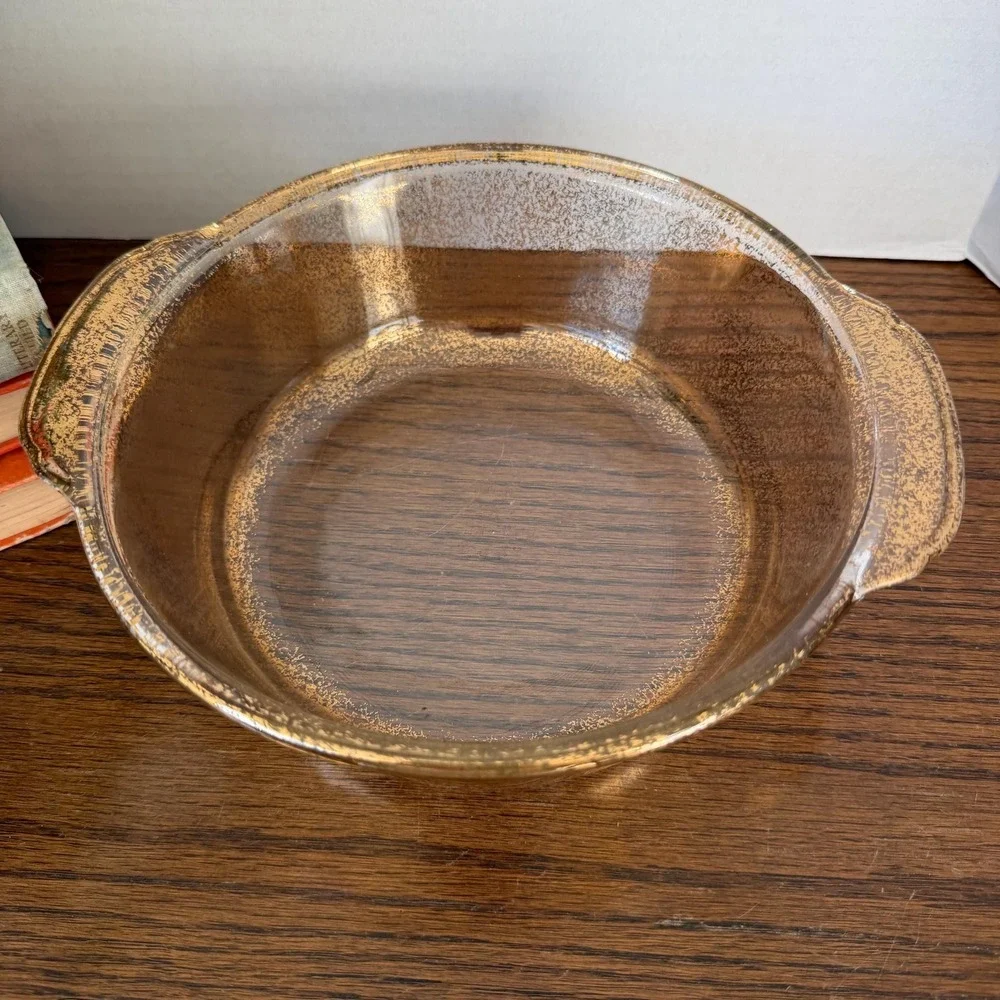 Vintage Anchor Hocking Fire-King 2-Quart Gold Fleck Round Dish Serving Bowl‎